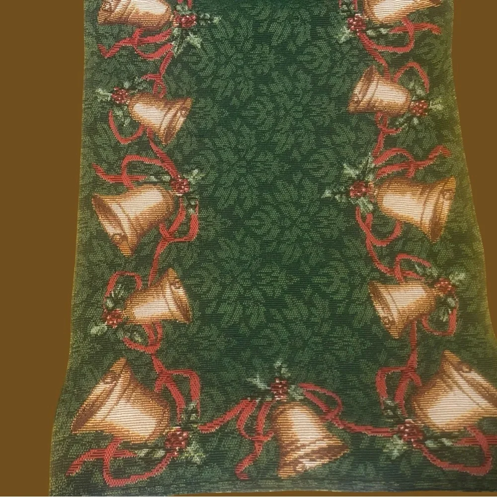 Festive Green Table Runner with Bells